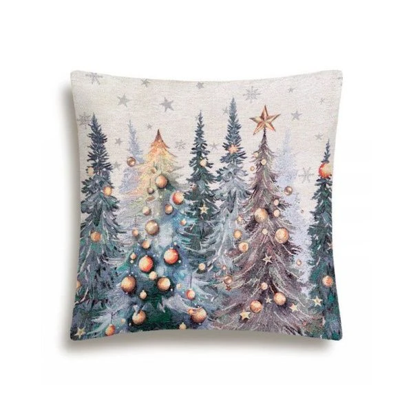 Наволочка декоративная новогодняя 44*44см гобелен ЕЛИ ТИВОЛИ серебряный люрекс