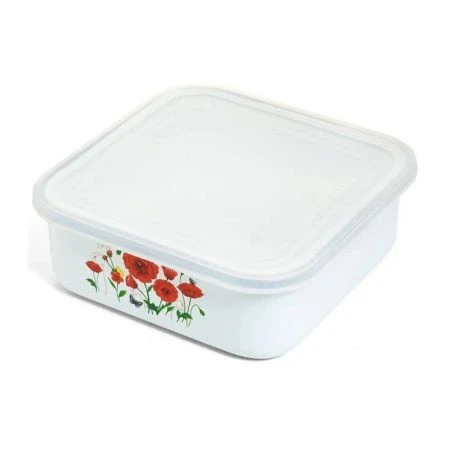 Лоток 1л эмаль КРАСНЫЕ МАКИ с пластиковой крышкой (16)