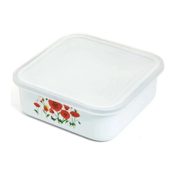 Лоток 1л эмаль КРАСНЫЕ МАКИ с пластиковой крышкой (16)
