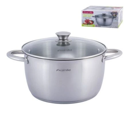 Кастрюля 5л нерж.сталь стекл.крышка 24см индукция арт. 4903 (4)