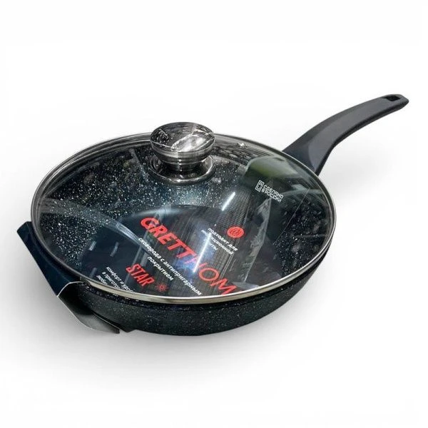 Сковорода 24см h6,5см алюминий АП ГРАНИТ ИНДУКЦИЯ M со стекл.крышкой и несъемной ручкой soft touch RG5L (4)