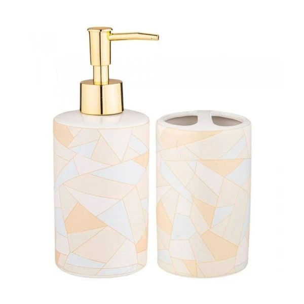 Набор для ванной комнаты 2пр (дозатор 370мл, подставка для зуб.щеток) 7,3*7,3*18см керамика (12)