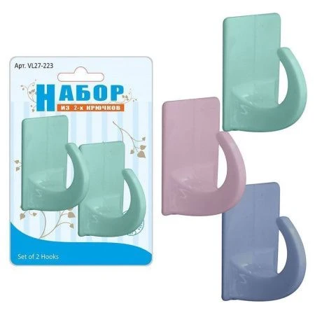 Набор крючков пластик 2шт. самоклеящиеся прямоугольные VL27-223 (12/144)