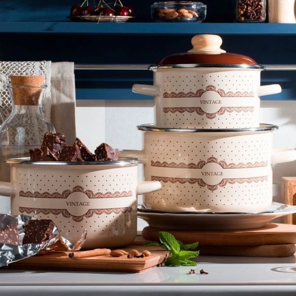 Кастрюля 5,5л эмаль Vintage цилиндрическая ТМ Appetite 6RD221M (8/4)