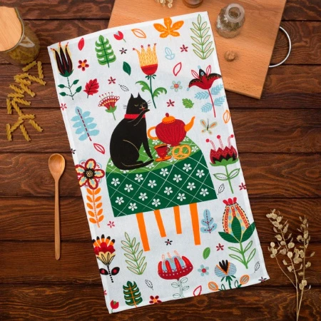 Полотенце кухонное 35*60см рогожка КОШЕЧКА 160г/м2