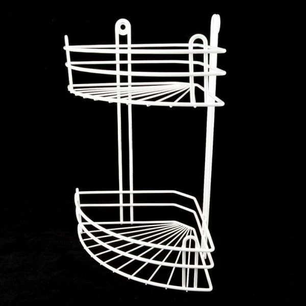 Полка угловая 2 ярусная глубокая белая с креплениями (вку-3.2.1) (2)