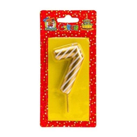 Свеча для торта в полоску золотая Цифра 7