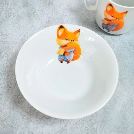 Набор детской посуды 3пр (мел. тарелка 175мм, салатник 360мл, кружка 200мл) фарфор КРОХА Лисичка Идиллия (10)