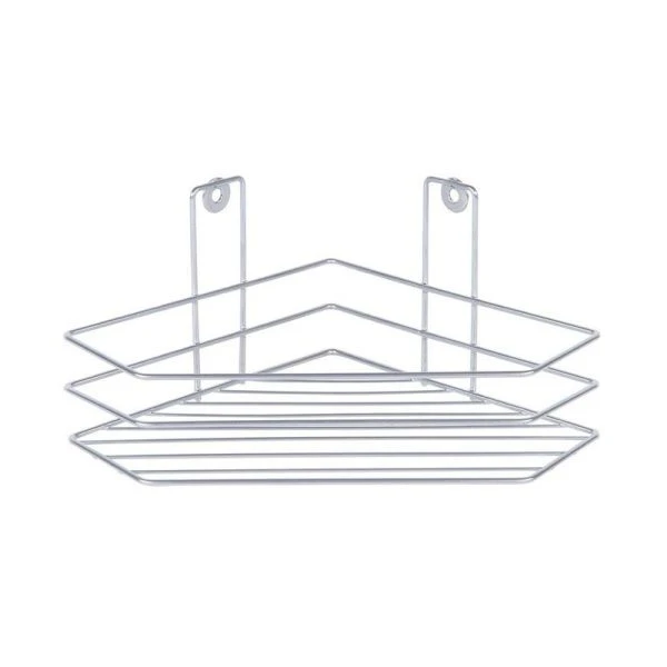 Полка угловая 1 ярусная 210*210*110мм металл краш. ТРАПЕЦИЯ хром зеркальный (12) ПУ-пр-010