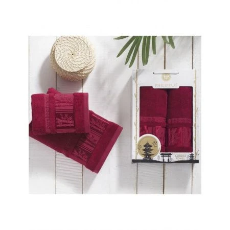 яяяНабор полотенец 2пр 50*90/70*140 бамбук PHILIPPUS BAMBO TOWEL бордовый в коробке (ТУРЦИЯ)