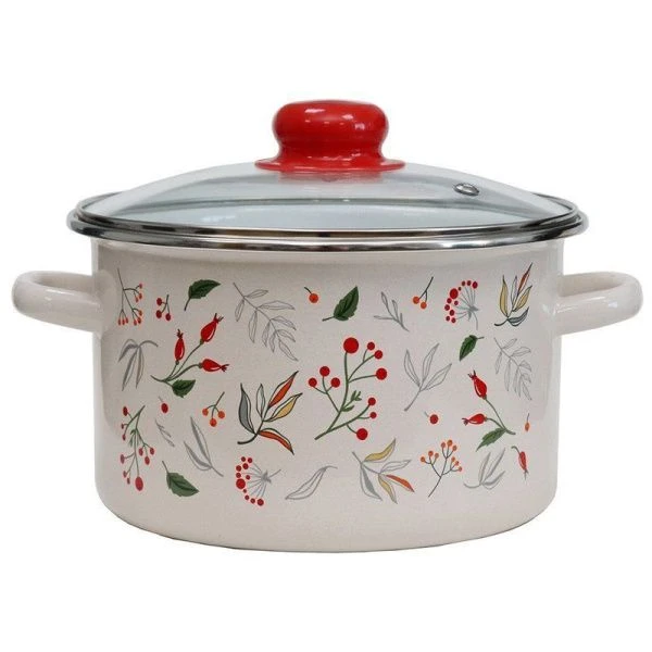 Кастрюля 3л эмаль ЯГОДКИ цилиндрическая со стекл.крышкой (6)