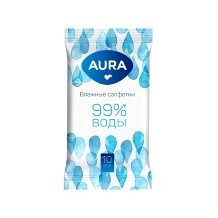 Влажные салфетки AURA 10шт. освежающие (20)