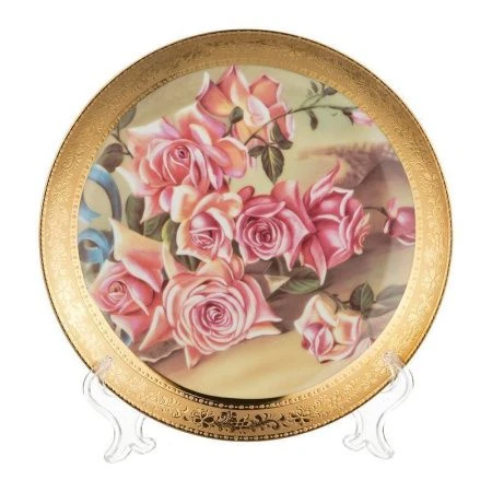 яяяТарелка декоративная настенная 20см с подставкой Розы (48)