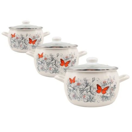 Набор посуды 3пр 2/3,5/5л эмаль №207 ЯБЛОНЕВЫЙ ЦВЕТ стекл.крышки жемчужная С-207САП2/4Жм