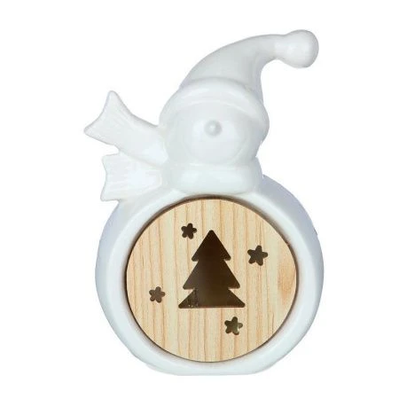 Фигурка 13x9x5,5 см в виде Снеговика с подсветкой керамика дерево пластик СНОУ БУМ