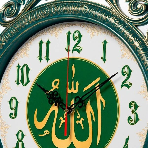Часы настенные 40,5см пластик Мусульманские ажурные зеленый с золотом (5)
