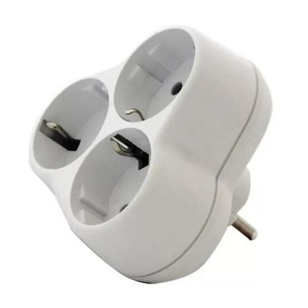 Разветвитель (тройник) пластик с заземлением круглый 16А