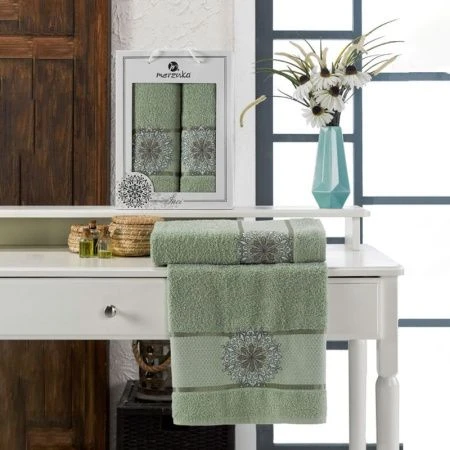 Набор полотенец махровых 2пр 50*90/70*140см MERZUKA INCI зеленый 380гр
