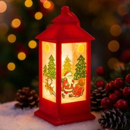 Фонарь новогодний Merry Christmas пластик 12*5*5см красный, работает от батареек JC-15149 (360)