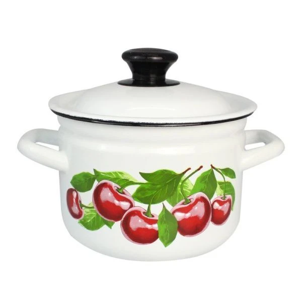 Кастрюля 2л эмаль ВИШНЕВЫЙ САД цилиндрическая борт. белая с рис. 41704-102/6-У (4)