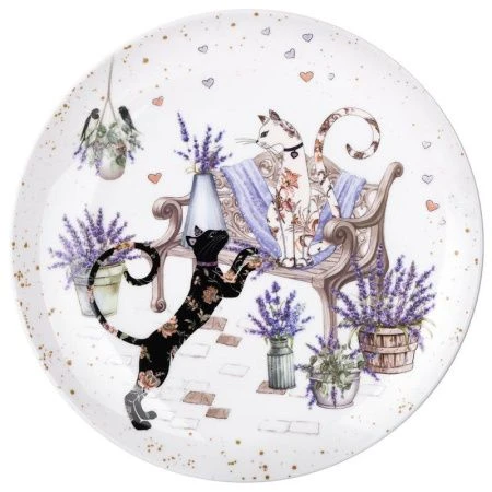 Тарелки мелкие набор 2шт 20,5*2см фарфор ЛАВАНДОВЫЕ КОТЫ десертные (18)