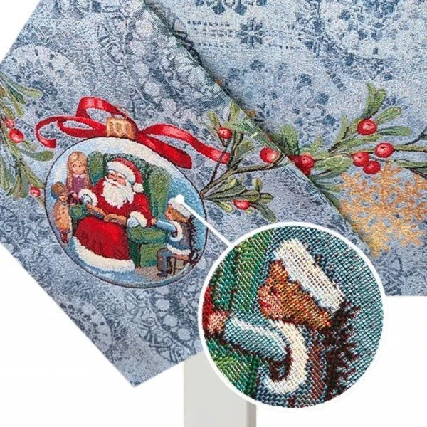 Скатерть новогодняя 160*360см гобелен НОВОГОДНИЕ ЯГОДЫ серо-голубой фон