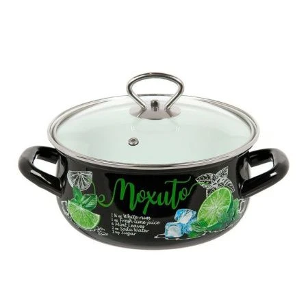 Кастрюля 2л эмаль МОХИТО со стекл.крышкой черная с рис. сферическая 61915-103/4.01-У (4)