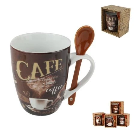 Кружка 340мл фарфор с ложкой бочка ВКУС КОФЕ MIX R03H/1616J (36)
