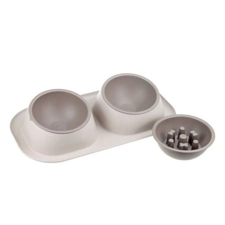 Миска для животных двойная 450мл пластик ТВИКС МАКСИ + подарок миска для медл. кормл. капучино (8)