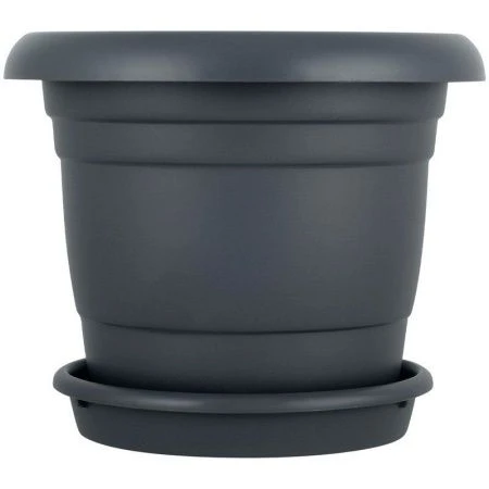 Горшок для цветов 1,7л пластик Ahena c поддоном вулканический серый (12)