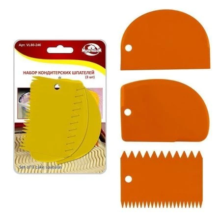 Шпатель кондитерский набор 3шт 12*8см пластик 2 цвета (12/144)