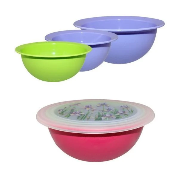 Набор посуды 4пр (дуршлаг 26см, миска с крышкой 3шт) пластик ДОРОС (6)