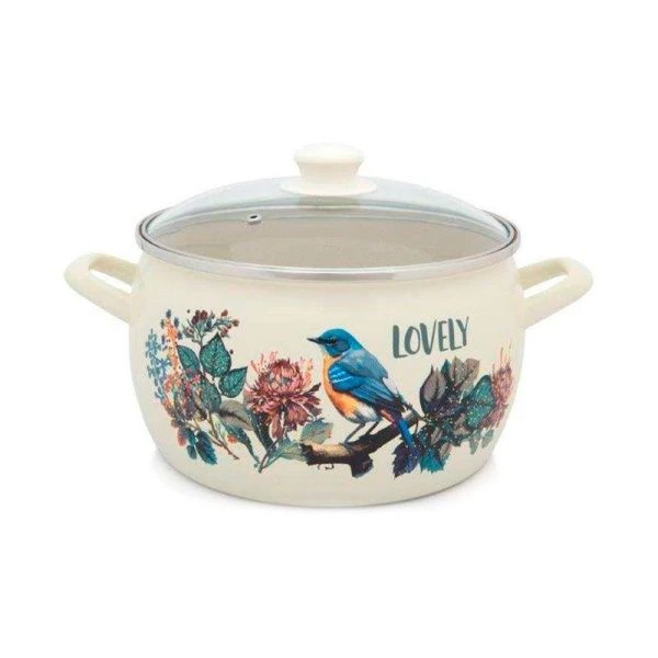 Кастрюля 3,1л эмаль ПЕВЧАЯ ПТИЧКА со стекл.крышкой (8)