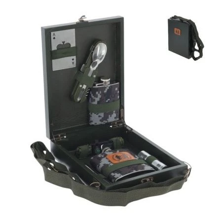 Набор подарочный 7пр (2 фляжки 210/12мл, ручка, фонарь, компас, открывалка, складной нож)