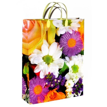 Пакет с пластиковой ручкой 32*40*10см Яркий букет 03/150 бол. (20/200)