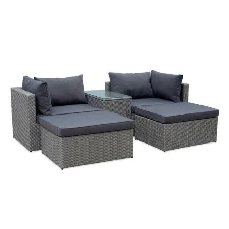 Набор мебели иск.ротанг Драмен (2 угл.кресла+2 пуфа+стол) серо-коричневый, серый арт. GS009 (1)