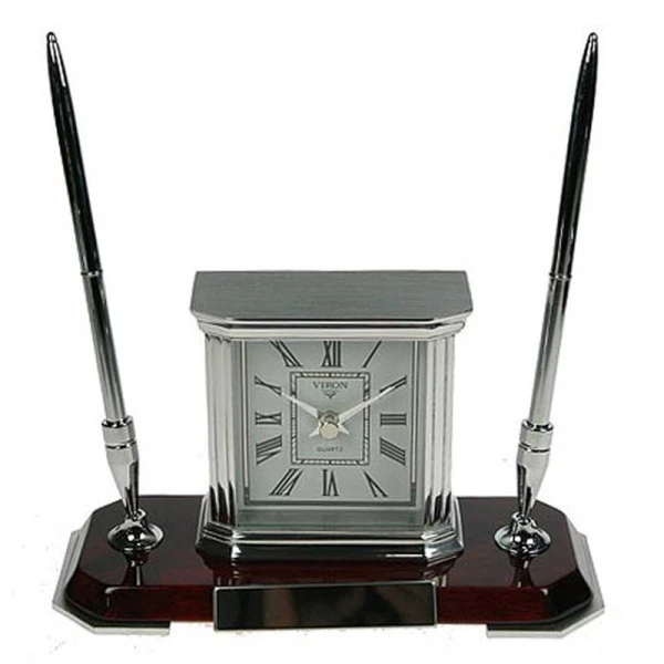 Настольный набор Viron: часы, подставки под ручки 19*8*11см металл/дерево (10)