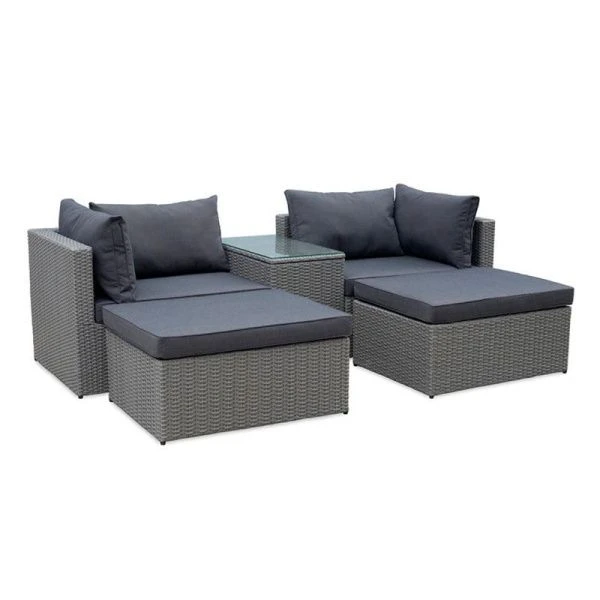 Набор мебели иск.ротанг Драмен (2 угл.кресла+2 пуфа+стол) серо-коричневый, серый арт. GS009 (1)