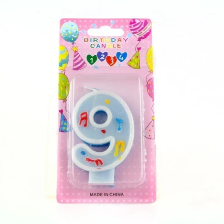 Свеча в торт парафин цифра 9 голубая/розовая 6,5см JC-6020 (12)