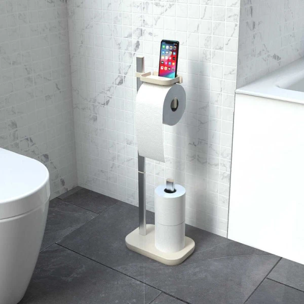 Держатель для туалетной бумаги напольный 73*25*16см алюм/пластик бежевый SUI (1)