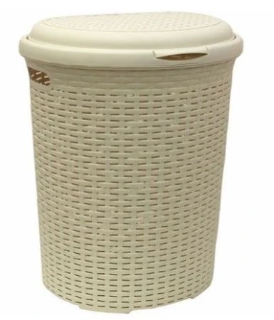 Корзина для белья 50л пластик белый ротанг 43*53*34см (5)