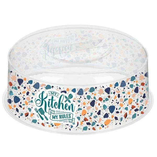 Крышка для СВЧ 25см пластик Bergamo ТЕРРАЦЦО прозрачная с декором (13) 223134301/00