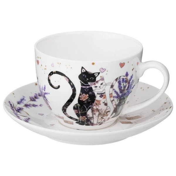 Чайный набор 4пр фарфор ЛАВАНДОВЫЕ КОТЫ на 2 персоны 275мл (16)