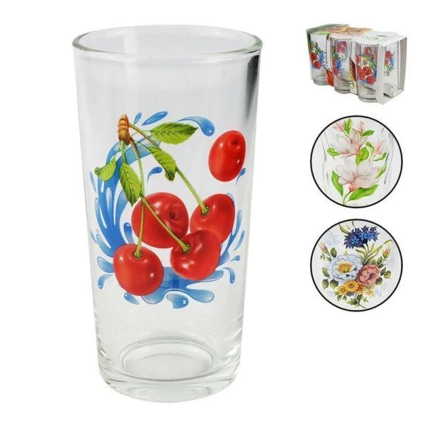 Стаканы набор 6шт 200мл стекло ЦВЕТЫ/ФРУКТЫ (6)