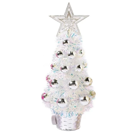 Елка искусственная 35см со светодиодами с игрушками PE/PVC белый/серебро XR-2023010/JC-15167 (60)
