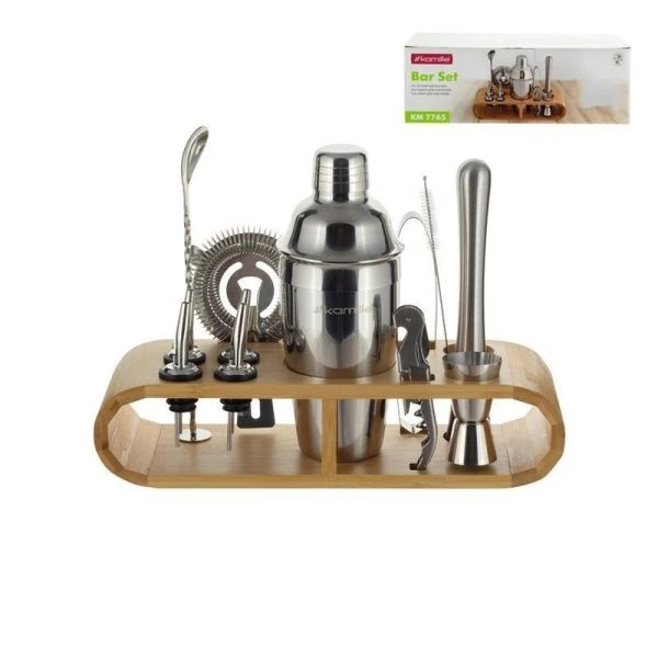 Набор бармена 19пр нерж.сталь на бамбук.подставке, арт. 7765 (8)