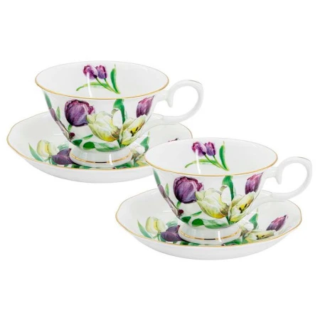 Чайный набор 4пр фарфор ТЮЛЬПАНЫ на 2 персоны 180мл белый с золотистым кантом подар.уп.
