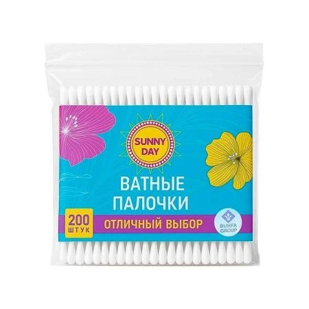 Ватные палочки хлопок/пластик SUNNY DAY 200шт. пакет (28)
