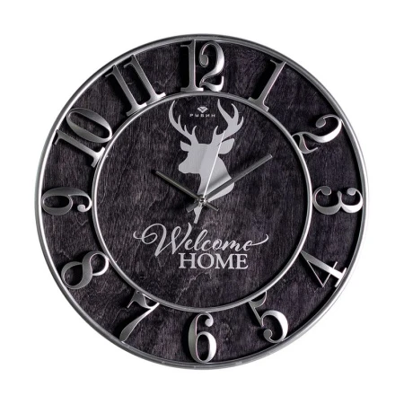 Часы настенные 38см дерево РУБИН Welcome Home черный с серебром (5)