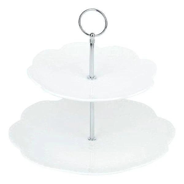 Этажерка сервировочная 2 яруса 26,5/20см h23см фарфор МАРШМЕЛЛОУ подар.уп. (12)